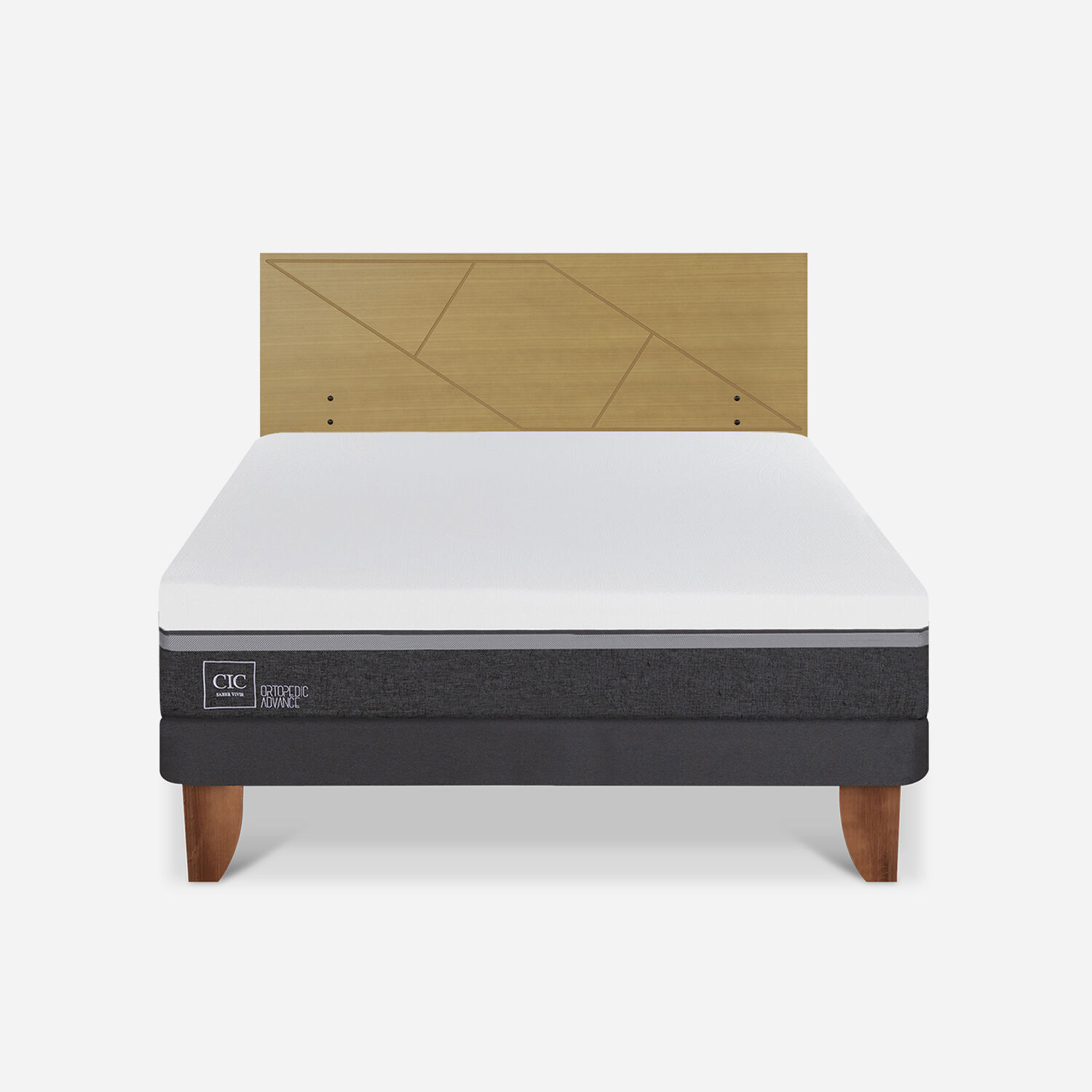 Cama Europea 2 Plazas Ortopedic Advance Base Normal + Respaldo Villarrica Mostaza