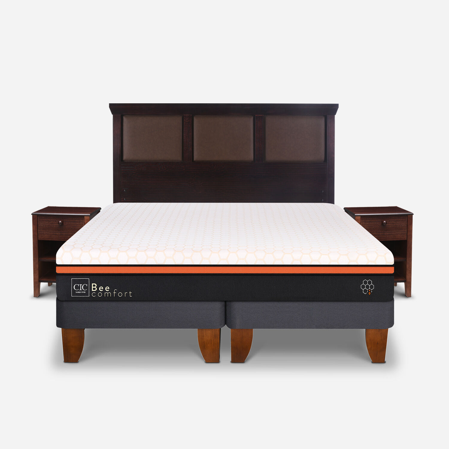 Cama Europea 2 Plazas Bee Comfort Base Dividida + Set Torino Chocolate