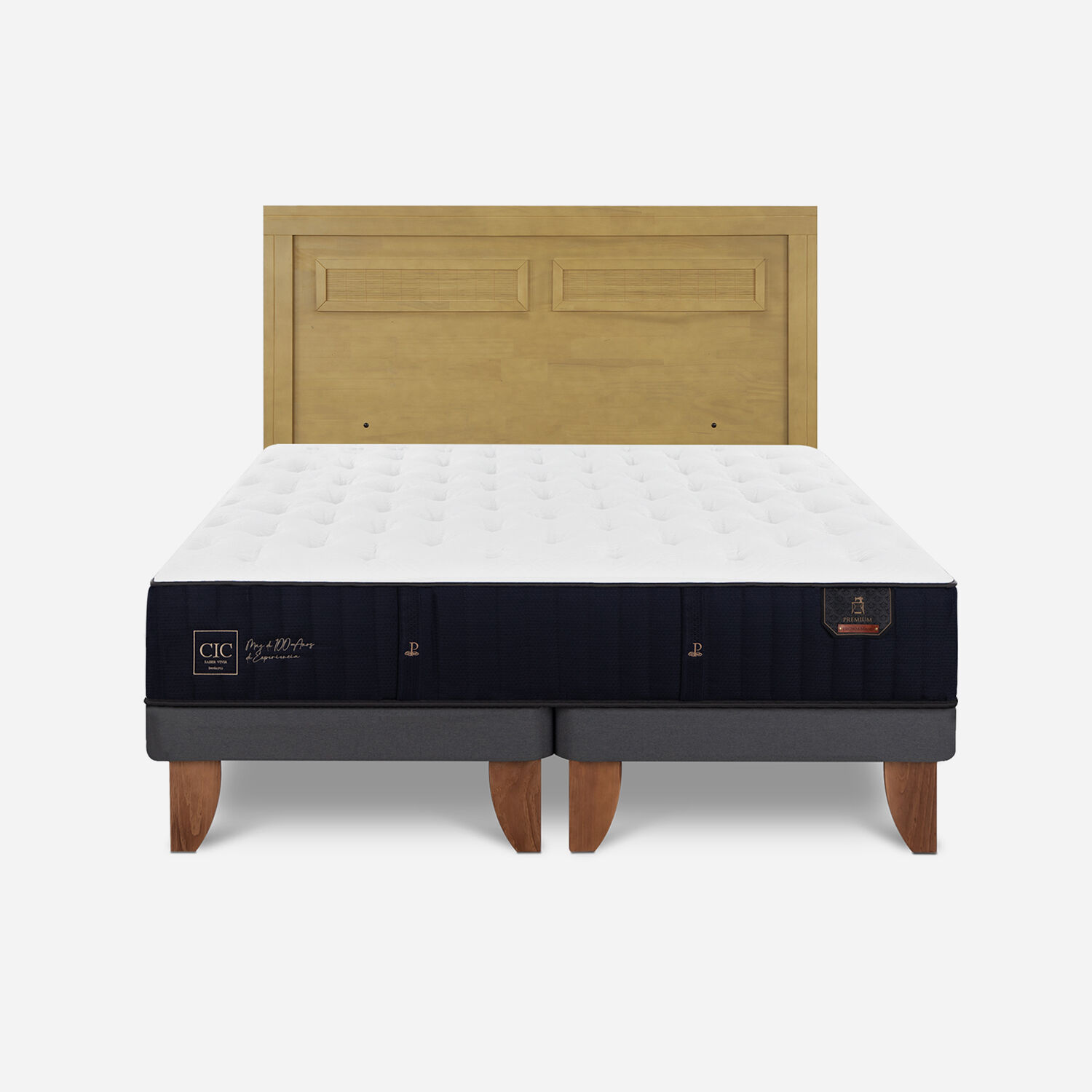 Cama Europea 2 Plazas Premium Base Dividida + Respaldo Mil&aacute;n Mostaza