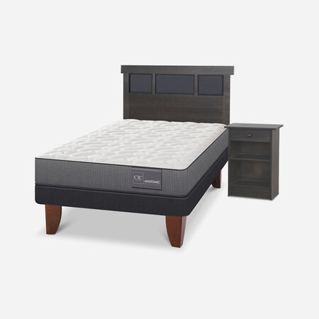 Cama Europea 1,5 Plazas Anatomic + Set Dubl&iacute;n Gris