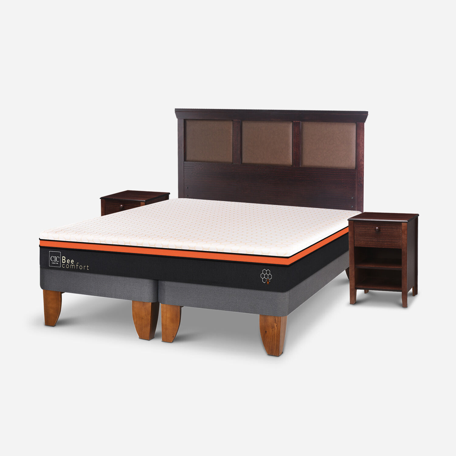 Cama Europea 2 Plazas Bee Comfort Base Dividida + Set Torino Chocolate