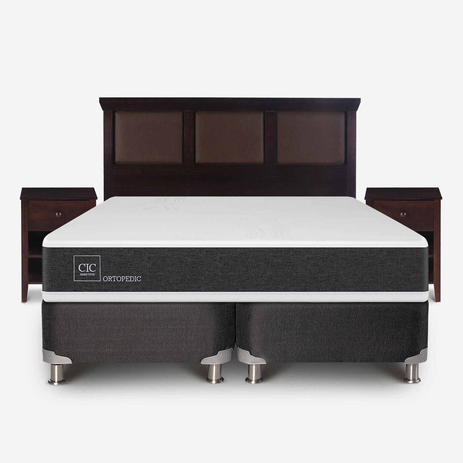 Box Spring 2 Plazas Ortopedic Base Dividida 5 Zonas + Respaldo Torino Chocolate