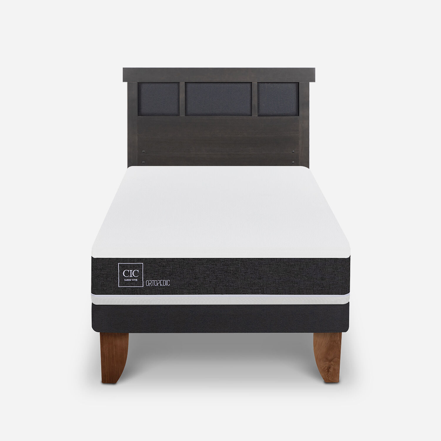Cama Europea 1,5 Plazas Ortopedic + Respaldo Dubl&iacute;n Gris