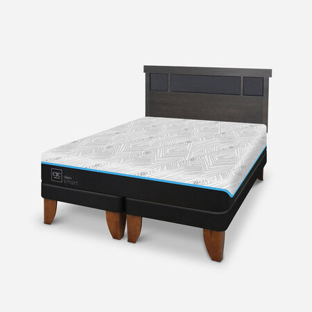 Cama Europea King Green Infinity Respaldo Dubl&iacute;n Gris