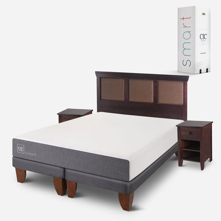 Cama Europea 2 Plazas Smart Base Dividida + Set Torino Chocolate
