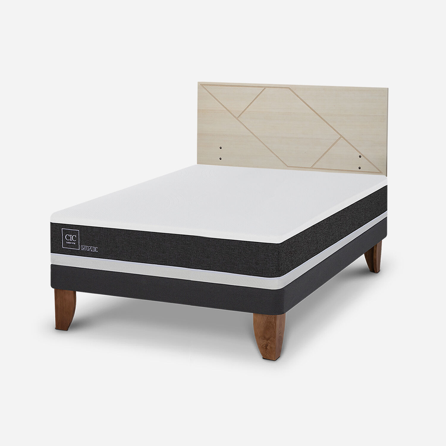 Cama Europea 2 Plazas Ortopedic Base Normal + Respaldo Villarrica Alpino