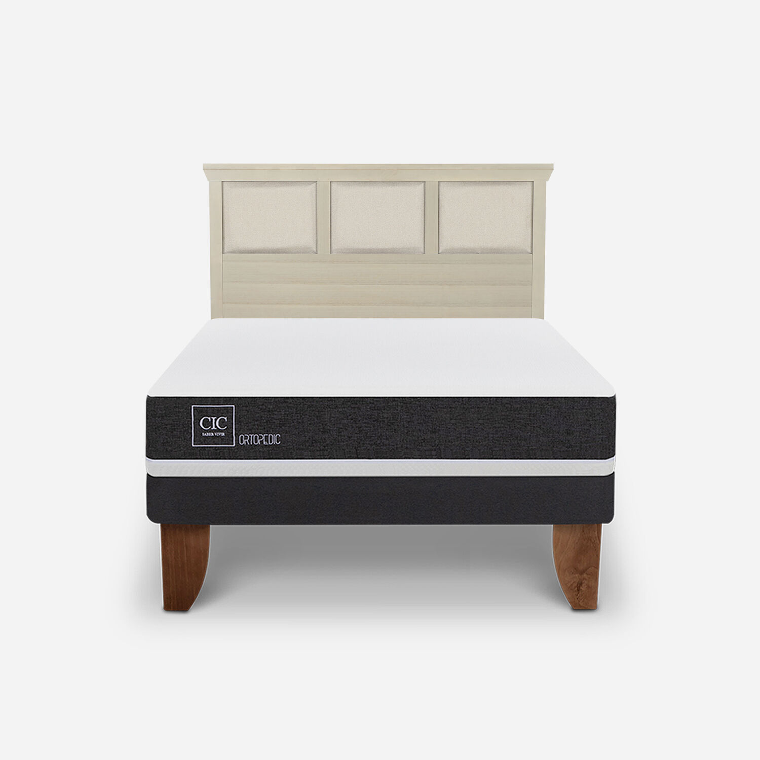 Cama Europea 2 Plazas Ortopedic Base Normal + Respaldo Torino Alpino