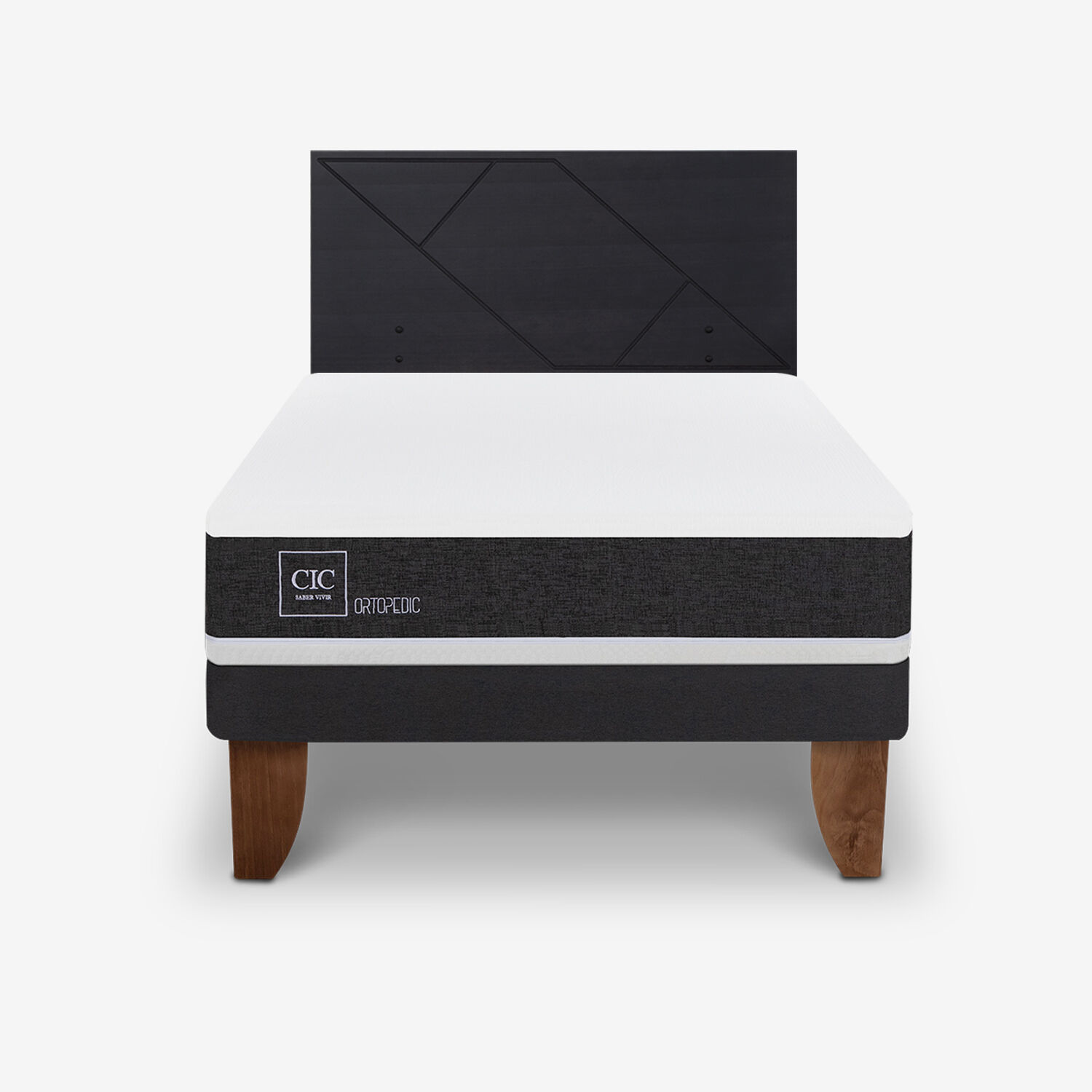 Cama Europea 1,5 Plazas Ortopedic + Respaldo Villarrica Negro