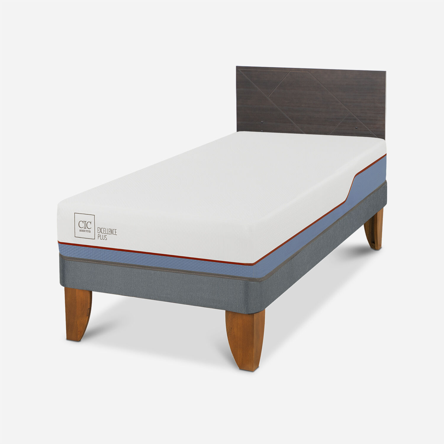 Cama Europea 1,5 Plazas Excellence Plus + Respaldo Villarrica Gris