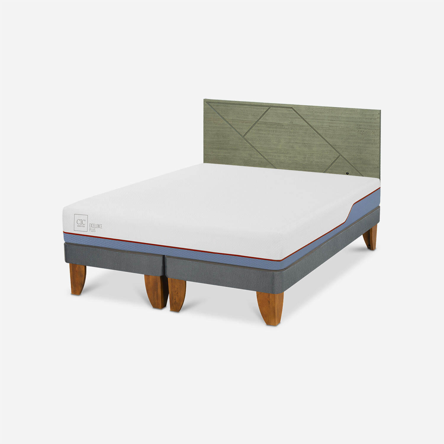 Cama Europea 2 Plazas Excellence Plus Base Dividida + Respaldo Villarrica Olivo