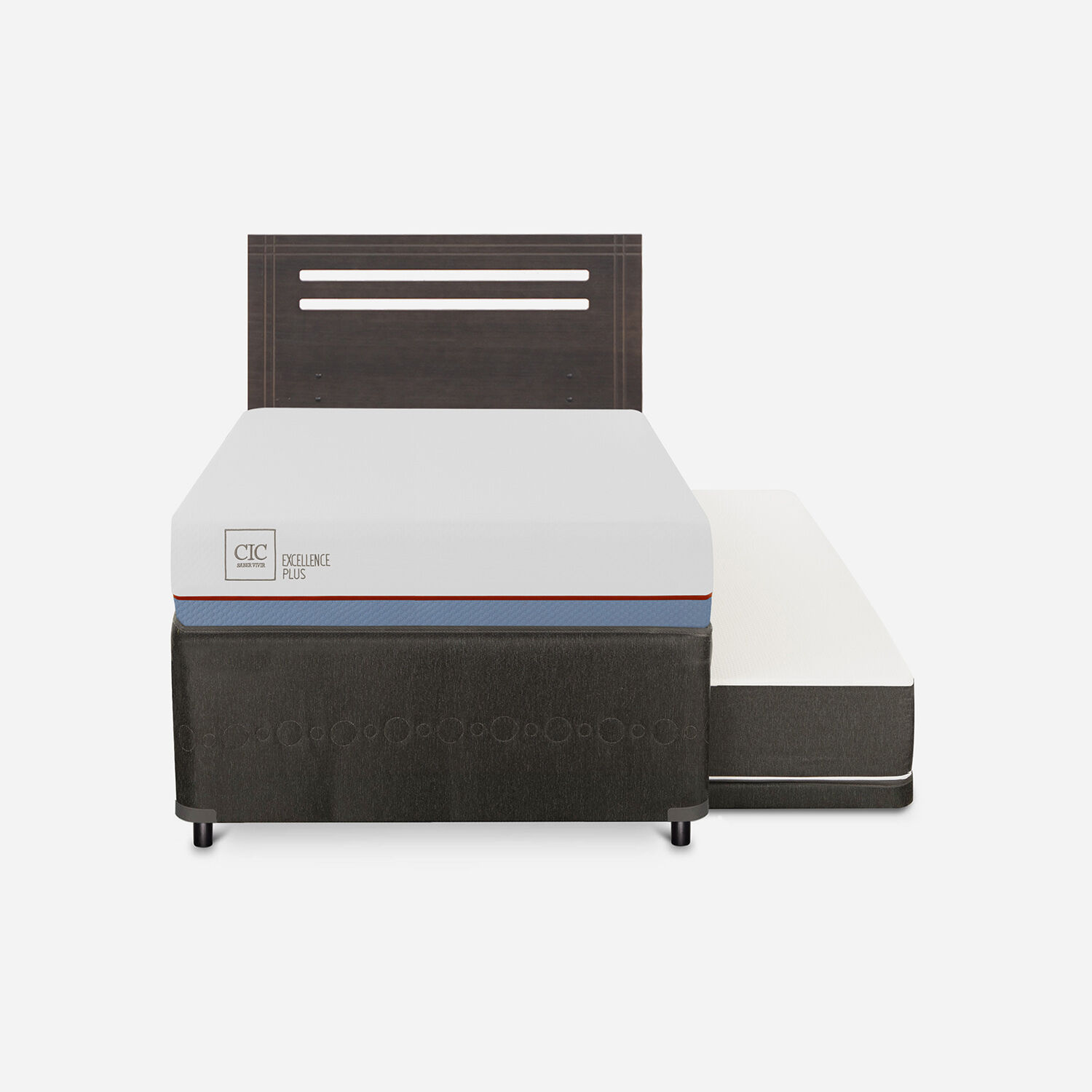 Cama Nido Div&aacute;n Excellence Plus + Respaldo M&uacute;nich Gris