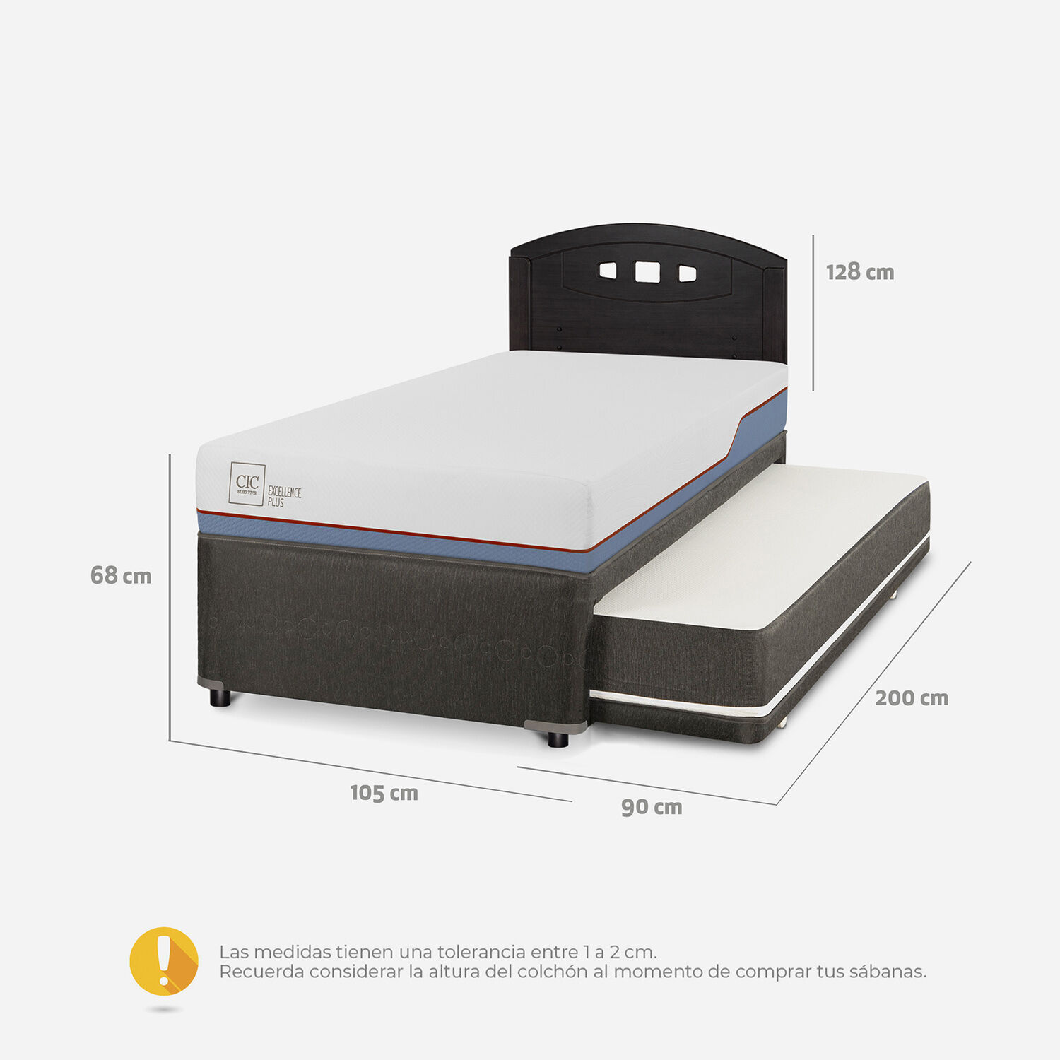 Cama Nido Div&aacute;n Excellence Plus + Respaldo Gales Negro