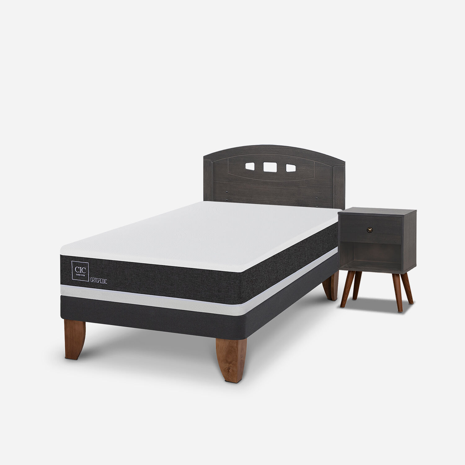 Cama Europea 1,5 Plazas Ortopedic + Set Gales Gris