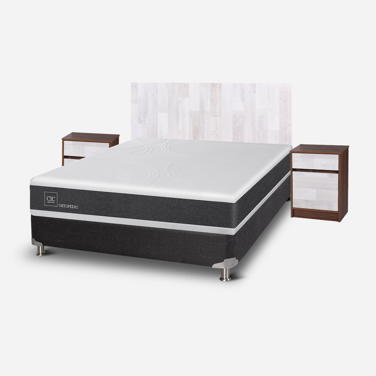 Box Spring 2 Plazas Ortopedic Base Normal 5 Zonas + Set Legno | CIC