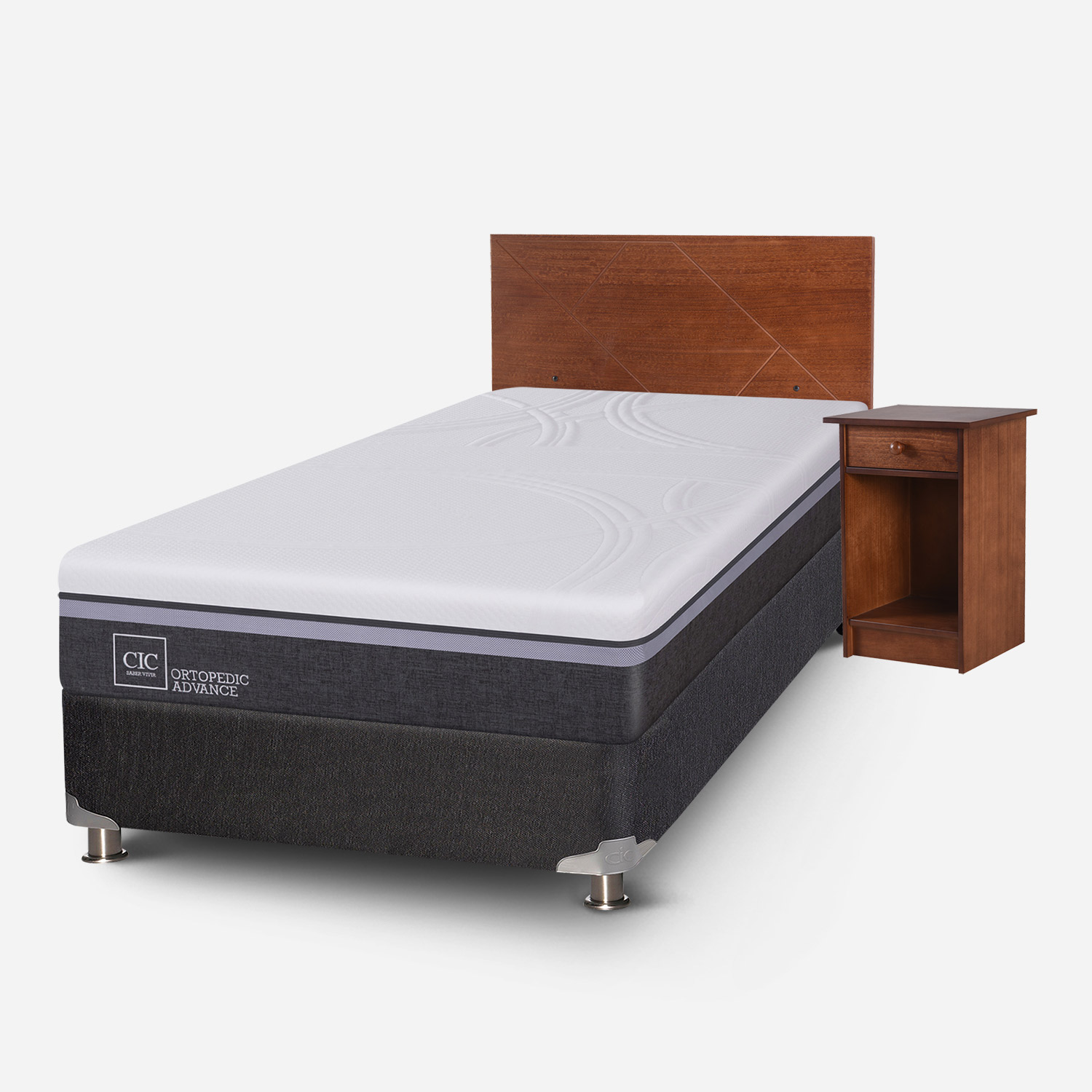 Box Spring 1.5 Plazas Ortopedic Advance 5 Zonas + Set Villarrica CIC