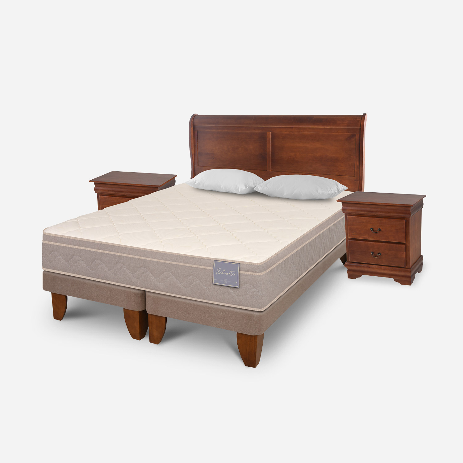 Cama Europea King Rilassati Base Dividida Set Miro Caramel Almohadas Viscoelasticas CIC