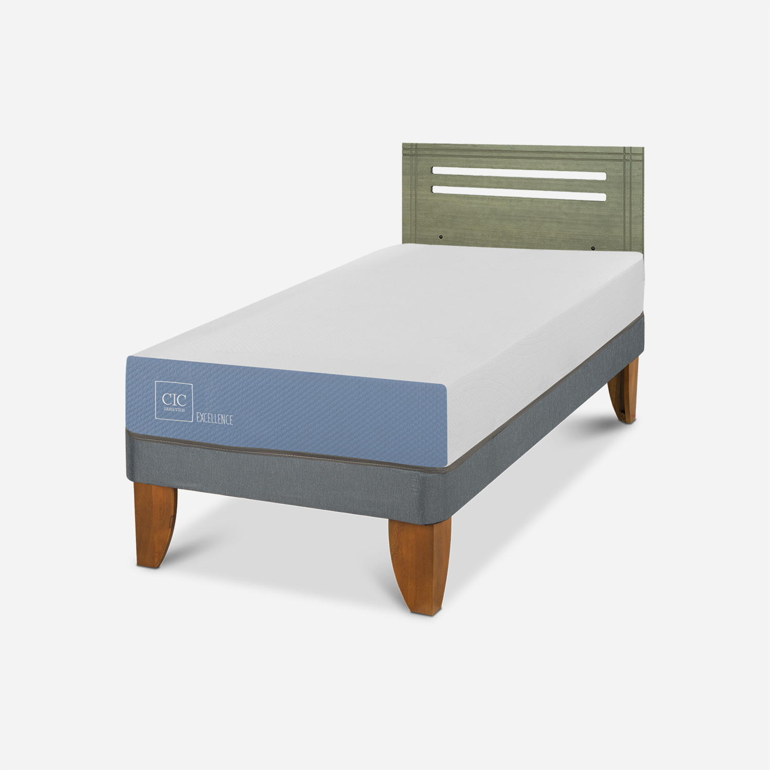 Cama Europea 1 Plaza Excellence + Respaldo Múnich Olivo | CIC